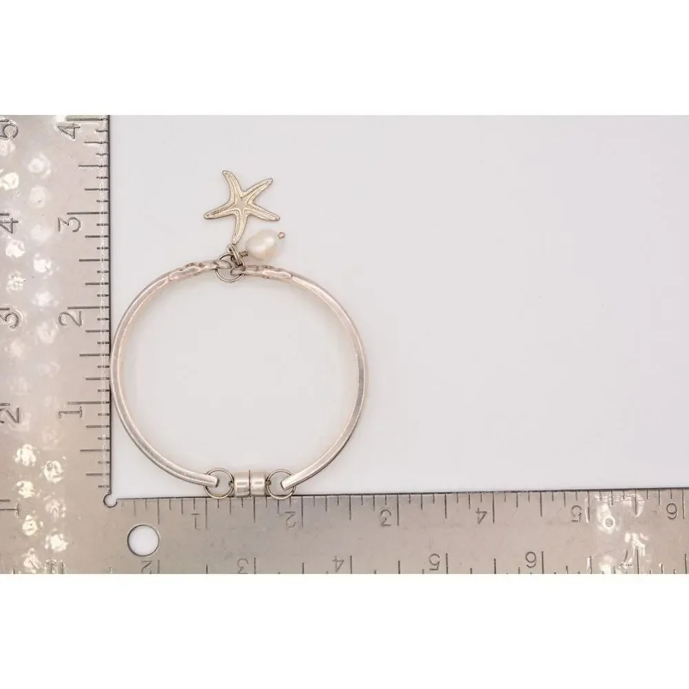 Roger Brothers Vintage Bracelet Silver Plated Starfish Pearl Charm Garland Bin7